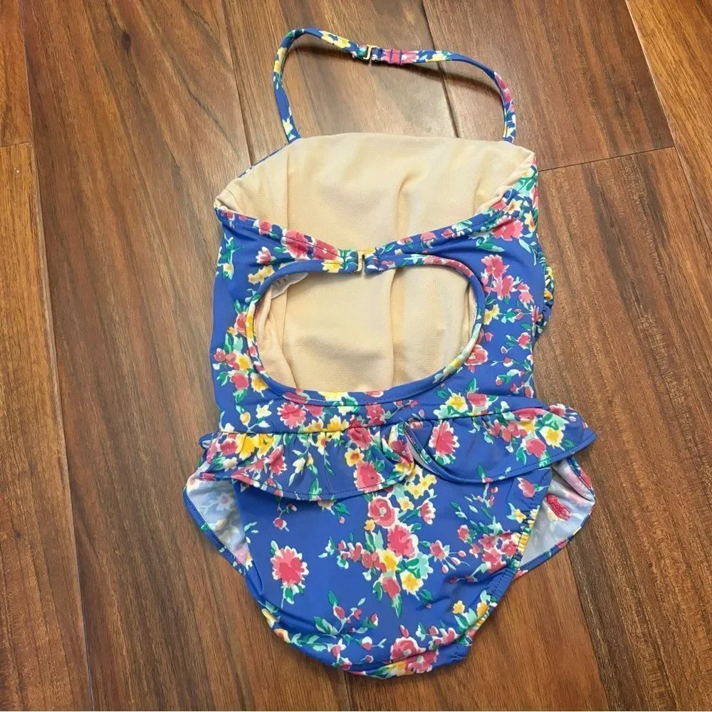 Ralph Lauren blue floral halter one piece bathing suit